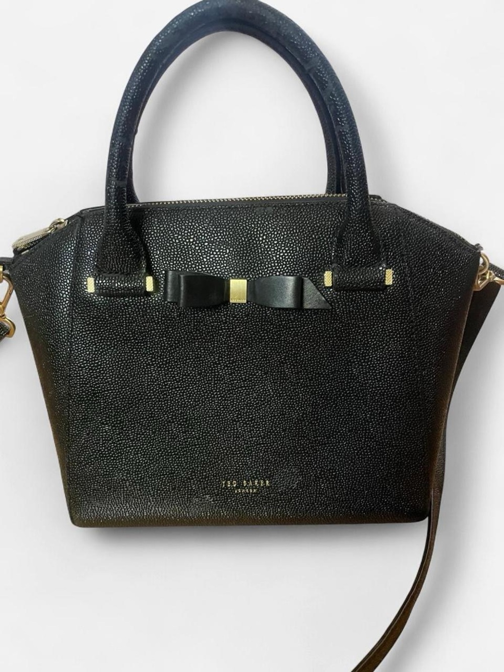 Ted Baker Janne Black Pebbled Leather Bow Satchel Crossbody